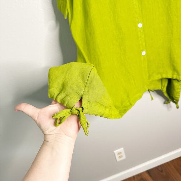 Brynn Walker Lime Green 100% Linen Tie Curved Hem Tunic Top women’s size medium - Picture 4 of 15